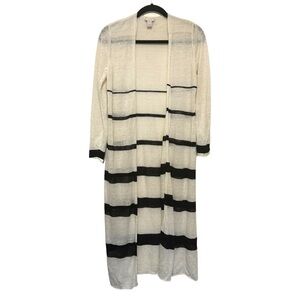Chico’s Cream & Black Linen Blend Striped Duster Cardigan